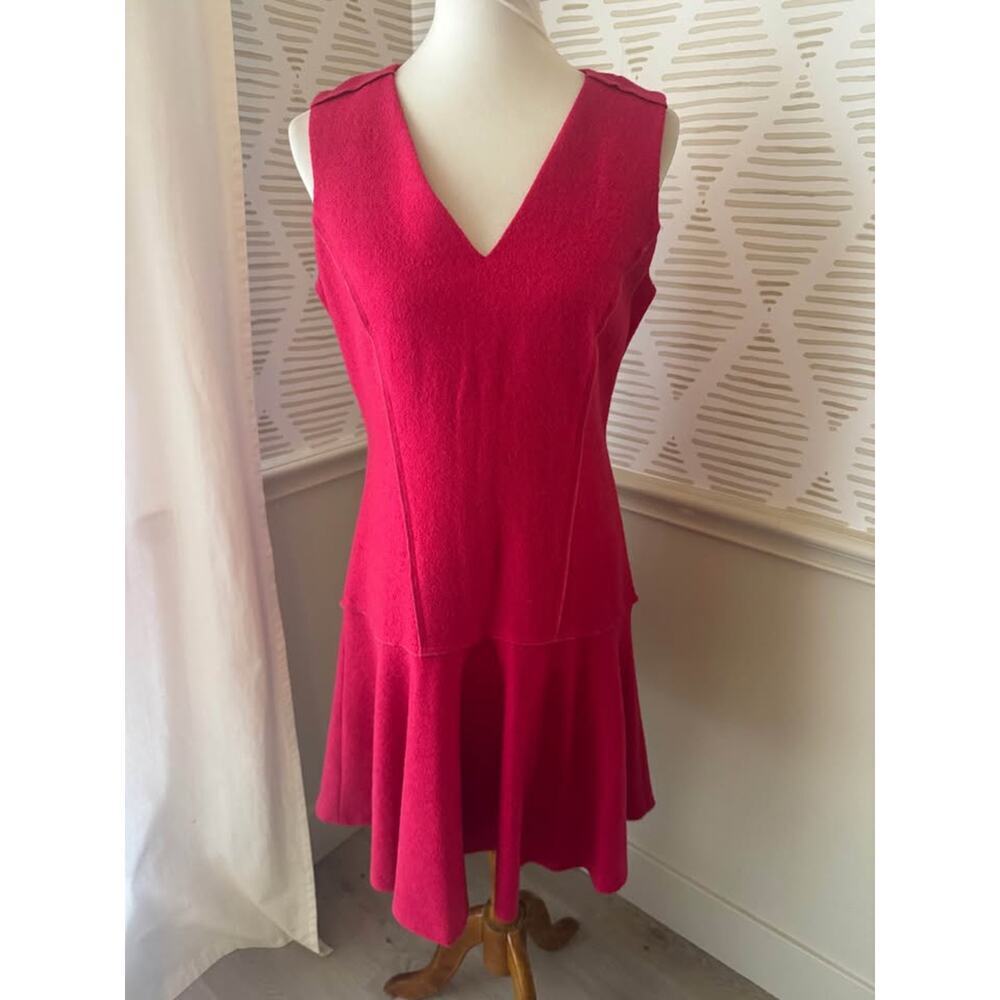 Karl Lagerfeld Paris Size 8 Medium Pink Wool Blend V-neck Flounce Hem Dress